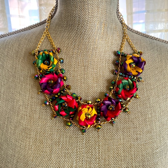 MEXICAN HANDCRAFTED JEWELRY SET FLORAL PALM LEAF MULTICOLOR NECKLACE & EARRINGS - Picture 11 of 17